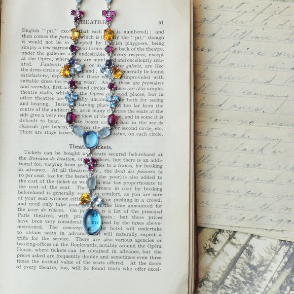 14K White Gold and Gemstone Necklace - Picture 1 of 4